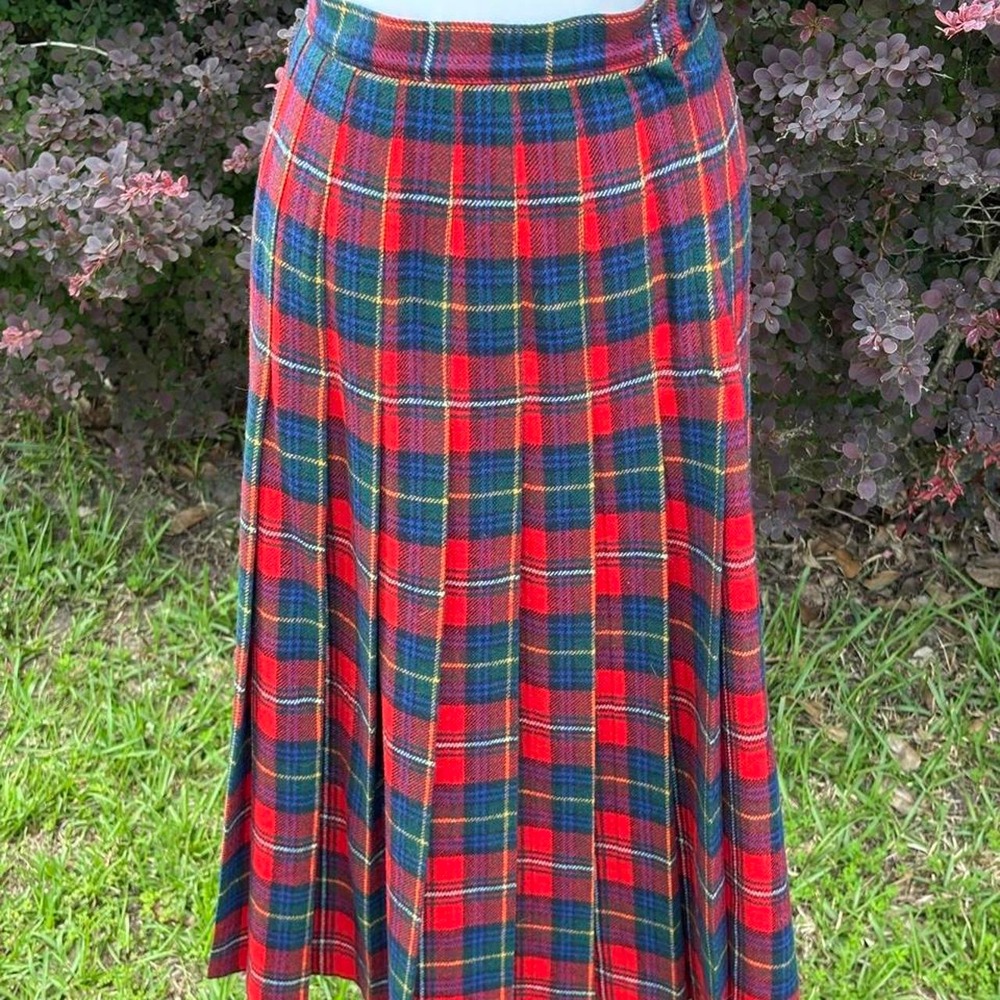 Petite Pendleton Wool Plaid Pleated Midi Skirt Red Boyd Tartan USA Made Size 6P